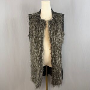H&M Black and Gray Dramatic Textured Statement Vest Cascading Feather & Fringe